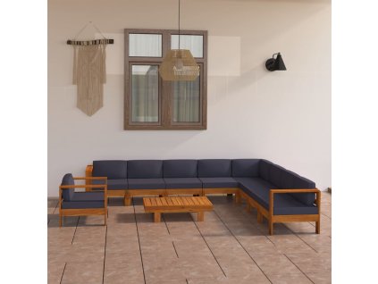 10-dielna záhradná sedacia súprava s tmavosivými podložkami akáciové drevo 3057963