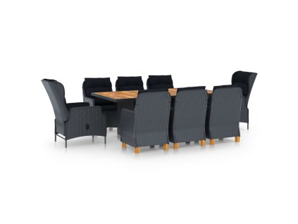 9-dielna vonkajšia jedálenská súprava+podložky, polyratan, sivá 3060186