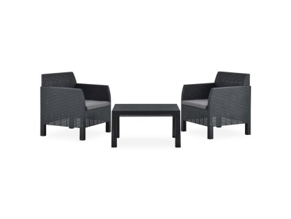 3-dielna záhradná súprava s podložkami, PP ratan, antracitová 3067233