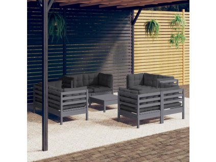 9-dielny záhradný set s antracitovými vankúšmi borovicové drevo 3096066