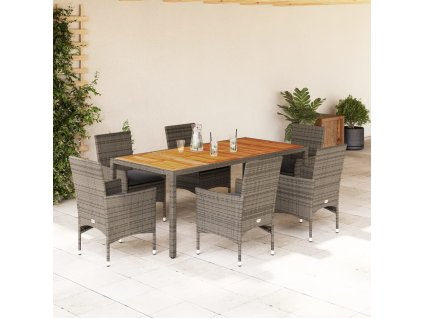 7-dielna záhradná súprava a vankúše sivá polyratan a akácia 3278679