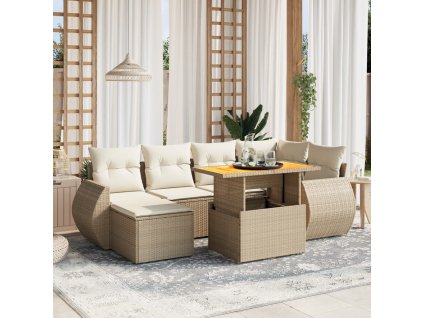 7-dielna záhradná sedacia súprava a vankúše béžová polyratan 3275816