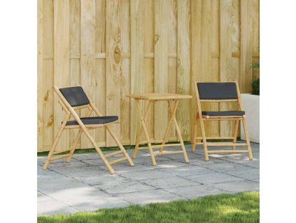 3-dielna skladacia bistro súprava tmavosivé vankúše bambus 3208934