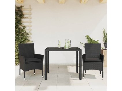 3-dielna záhradná jedálenská súprava+podložky, čierna polyratan 3278543