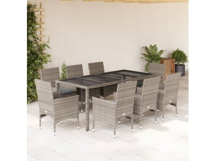 9-dielna záhradná jedálenská súprava+podložky, sivá, polyratan 3278560