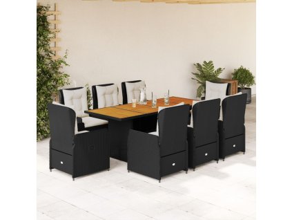 9-dielna záhradná jedálenská sada s vankúšmi čierna polyratan 3262780