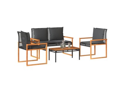 4-dielna záhradná sedacia súprava s vankúšmi čierna polyratan 365858