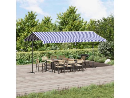 Samostatne stojaca markíza modrobiela 500x300 cm látka a oceľ 368933