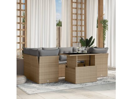 7-dielna záhradná sedacia súprava a vankúše béžová polyratan 3266379