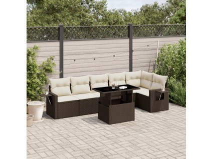 7-dielna záhradná súprava pohoviek s vankúšmi hnedá polyratan 3267923