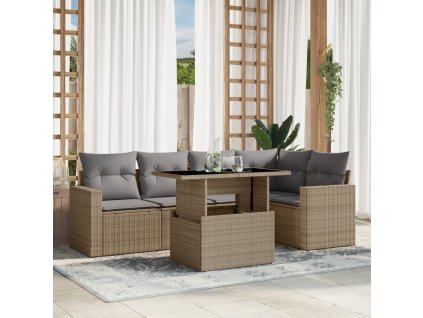 6-dielna záhradná súprava pohoviek s vankúšmi béžová polyratan 3267259