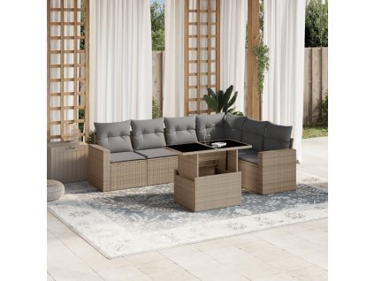 7-dielna záhradná sedacia súprava a vankúše béžová polyratan 3267299
