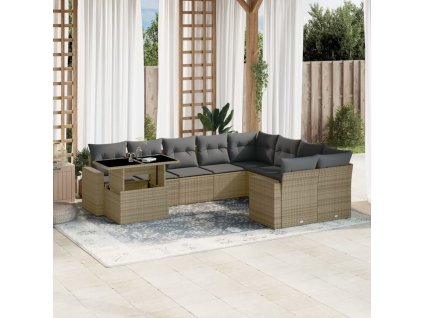 10-dielna záhradná sedacia súprava a vankúše béžová polyratan 3267509