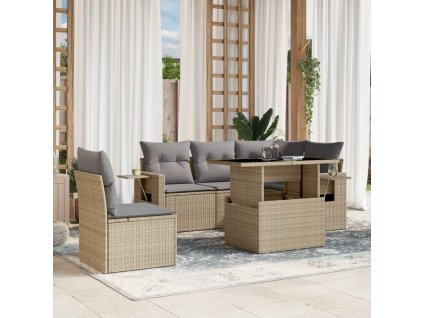 6-dielna záhradná súprava pohoviek s vankúšmi béžová polyratan 3267909