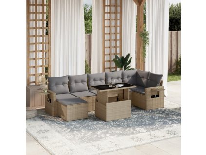 8-dielna záhradná súprava pohoviek s vankúšmi béžová polyratan 3268059