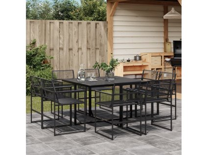 9-dielna záhradná jedálenská súprava čierny polyratan 3295038