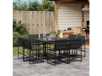 9-dielna záhradná jedálenská súprava s vankúšmi čierna textilén 3295078