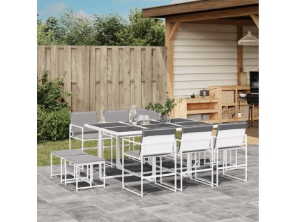 11-dielna záhradná jedálenská súprava s vankúšmi biela textilén 3295099