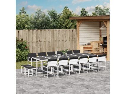17-dielna záhradná jedálenská súprava s vankúšmi biela textilén 3295117