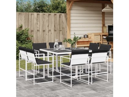 9-dielna záhradná jedálenská súprava s vankúšmi biela textilén 3295108