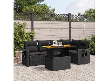 6-dielna záhradná súprava pohoviek s vankúšmi čierna polyratan 3271741
