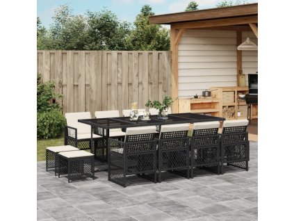 13-dielna záhr. jedálenská súprava s vankúšmi čierna polyratan 3210798