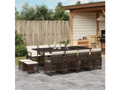 13-dielna záhradná jedálenská súprava vankúše hnedá polyratan 3210801