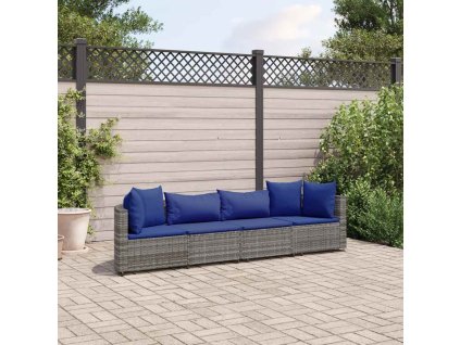 4-dielna záhradná sedacia súprava a vankúše polyratan sivá 3308463