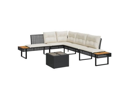 2-dielna záhr.súprava pohoviek s vankúšmi čierna polyratan sklo 3277493