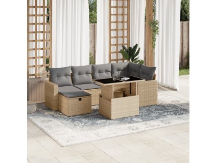 7-dielna záhradná sedacia súprava a vankúše béžová polyratan 3274819
