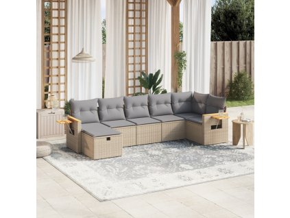 7-dielna záhr. jedálenská sada s vankúšmi mix béžovej polyratan 3265532