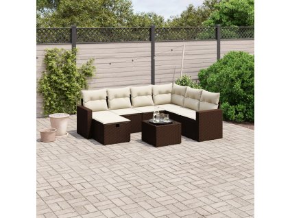 8-dielna záhradná súprava pohoviek s vankúšmi hnedá polyratan 3263539
