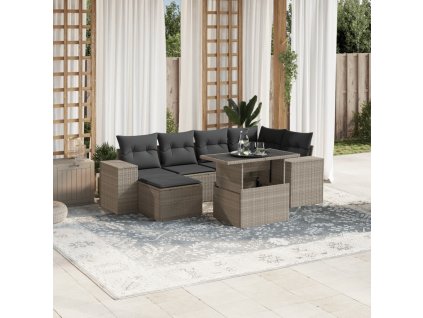 7-dielna záhradná súprava pohoviek s vankúšmi svetlosivá 3269312