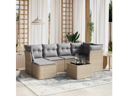 7-dielna záhr. jedálenská sada s vankúšmi mix béžovej polyratan 3263185