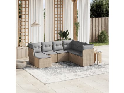 7-dielna záhr. jedálenská sada s vankúšmi mix béžovej polyratan 3263215