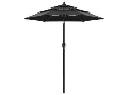 3-stupňový záhradný slnečník, hliníková tyč, čierny 2 m 313858