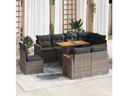 9-dielna záhradná súprava pohoviek s vankúšmi polyratan akácia 3327504