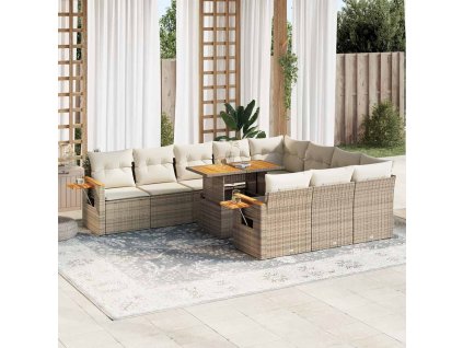 11-dielna záhradná jedálenská súprava vankúše polyratan akácia 3327649