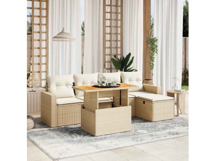 6-dielna záhradná súprava pohoviek s vankúšmi béžová polyratan 3275585