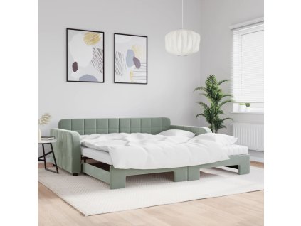 Rozkladacia denná posteľ s matracmi bledosivá 100x200 cm zamat 3196960