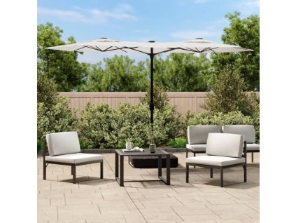 Záhradný slnečník s dvojitou strieškou, pieskový 316x145 cm 362961