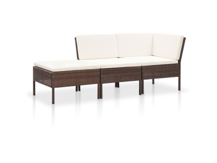 3-dielna záhradná sedacia súprava s vankúšmi polyratanová hnedá 48959