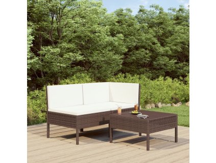 3-dielna záhradná sedacia súprava+podložky, polyratan, hnedá 310185