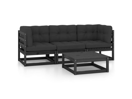 4-dielna záhradná súprava s podložkami borovicový masív 3076378