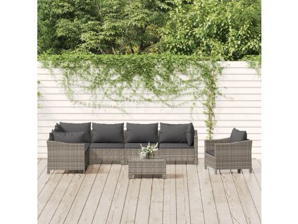 8-dielna záhradná sedacia súprava s vankúšmi sivá polyratanová 3187287