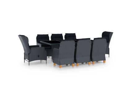 9-dielna vonkajšia jedálenská súprava s podložkami tmavosivá polyratan 3060185