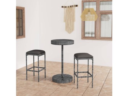 3-dielna záhradná barová súprava s podložkami sivá polyratanová 3064760