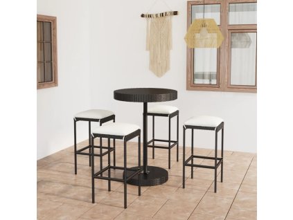 5-dielna záhradná barová súprava s vankúšmi čierna polyratanová 3064762