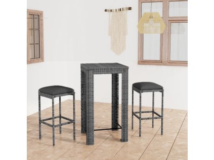 3-dielna záhradná barová súprava s podložkami sivá polyratanová 3064776