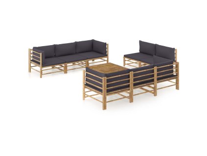 9-dielna záhradná sedacia súprava s tmavosivými podložkami bambus 3058212
